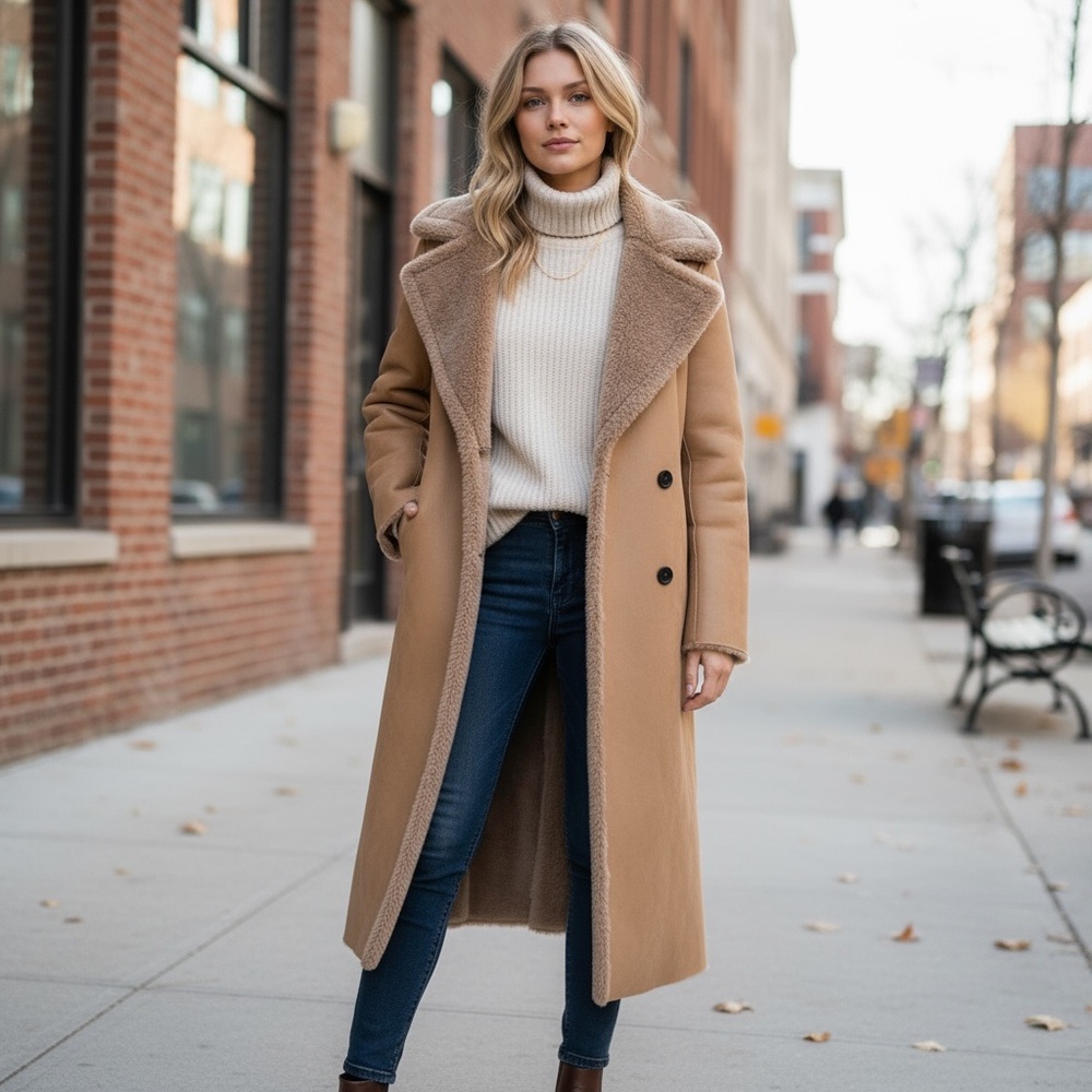 Elegant Camel Real Leather Jacket for Women